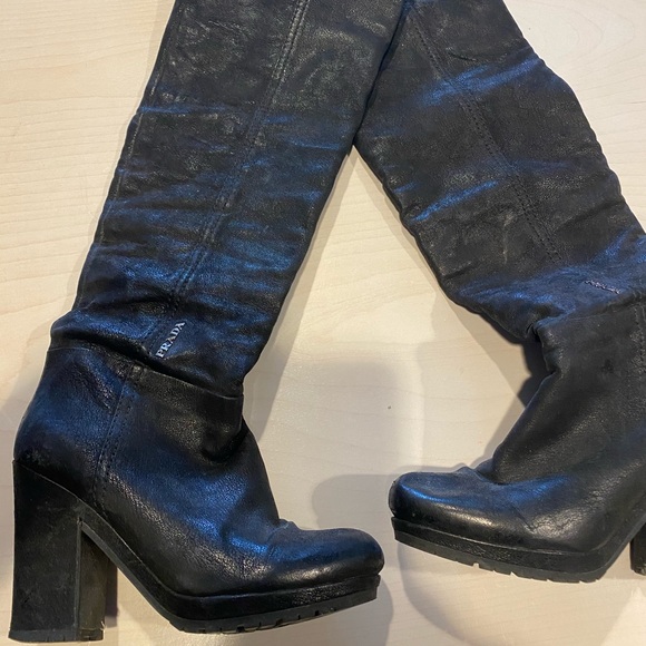 Prada size 35 leather tall platform boots. Size 35 - Picture 1 of 3